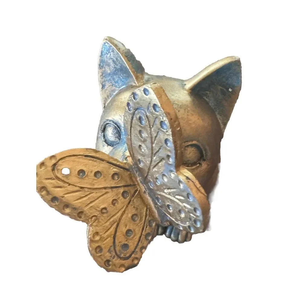 Cat and Butterfly Curiosity Garden Statue Bronze color 7.5